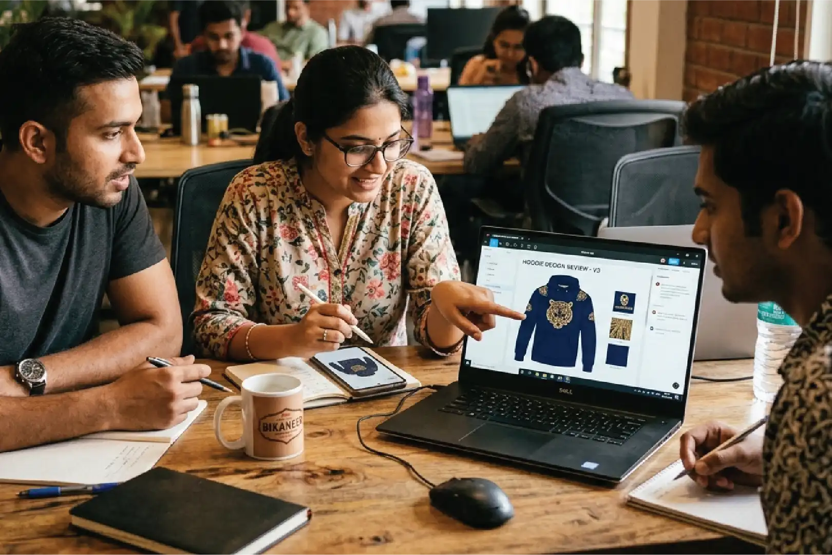 Customer reviewing apparel design mockup